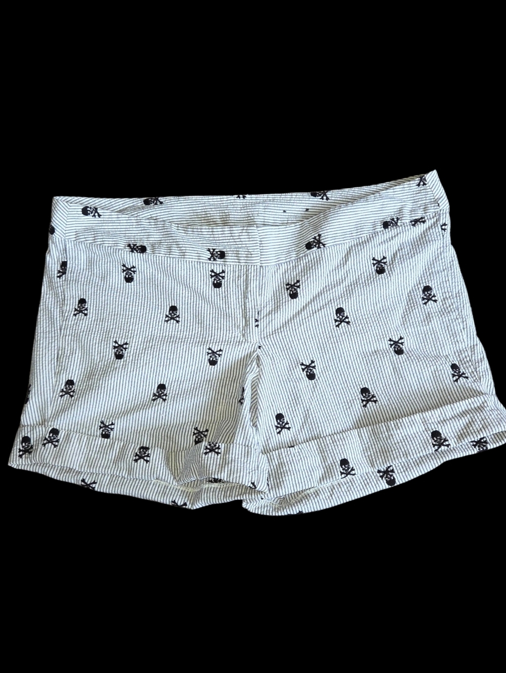 Y2K Torrid Seersucker Stripe Shorts Embroidered Skull N Bones AOP Size 16 RARE